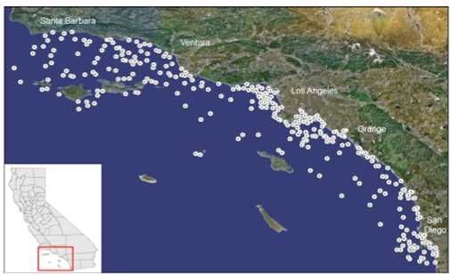 Coastal Map from Santa Barbara to San Diego